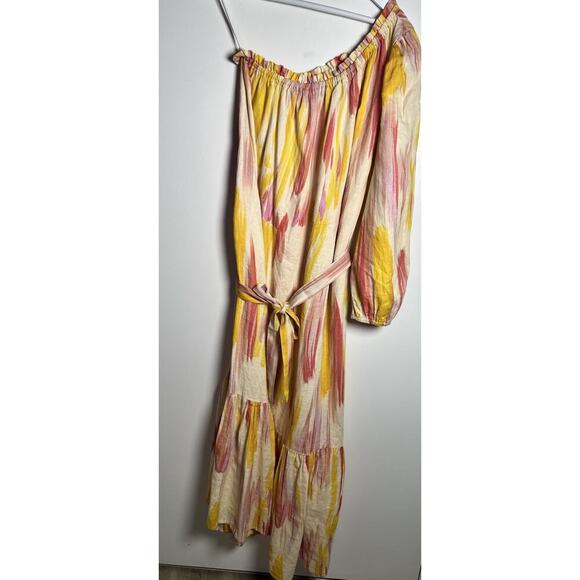 Anthropologie X Little Lie Costa Rica One Shoulder 10% Linen MIDI Dress Sz Med - Picture 3 of 11
